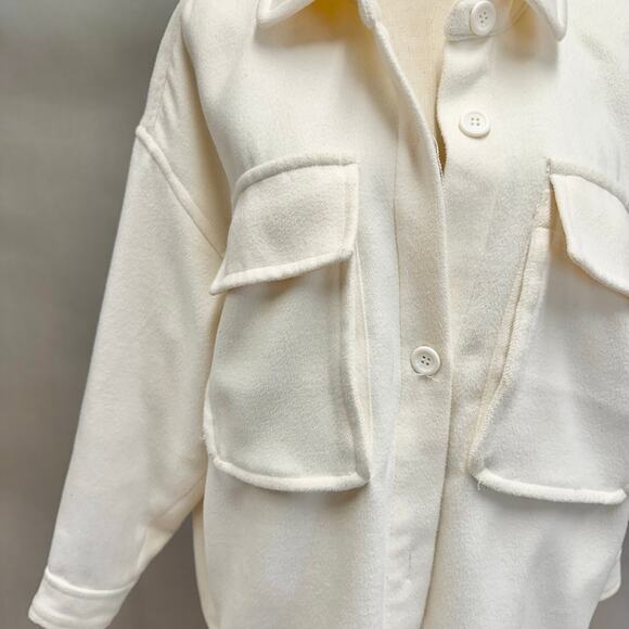 Abercrombie & Fitch ivory twill heavy shacket chore jacket size medium oversized - Picture 6 of 16